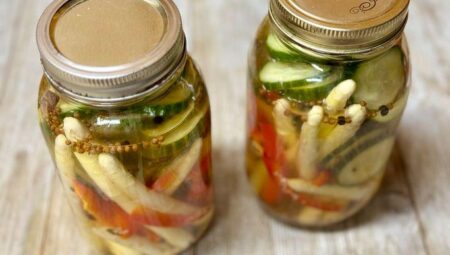 Pickled White Asparagus, Cucumbers, and Peppers