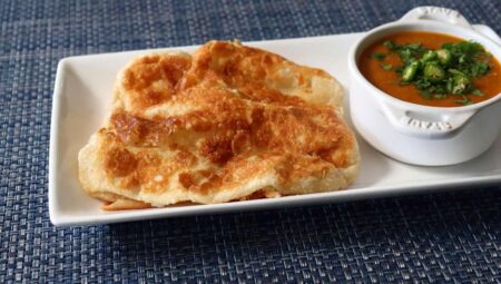 Malaysian Flatbread (Roti Canai) with Curried Lentil Dip